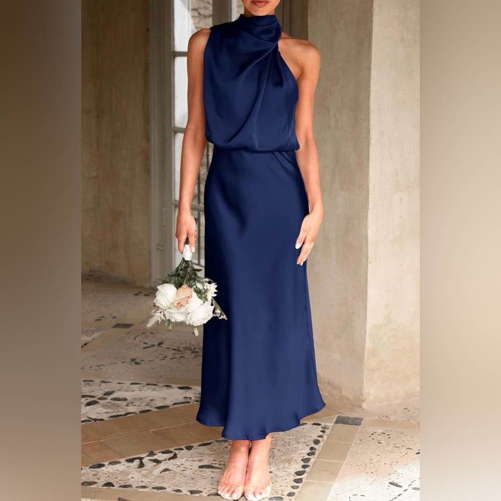 Elegant Navy Blue Sleeveless Dress